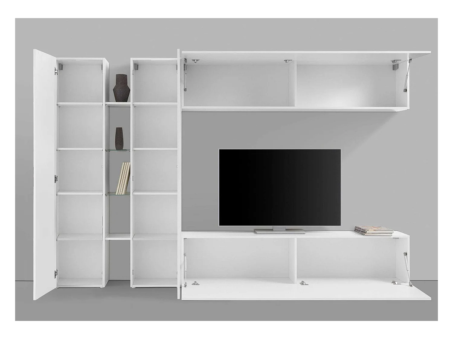 Parete attrezzata TV design moderno mobile bianco 2 armadi Joy Twin