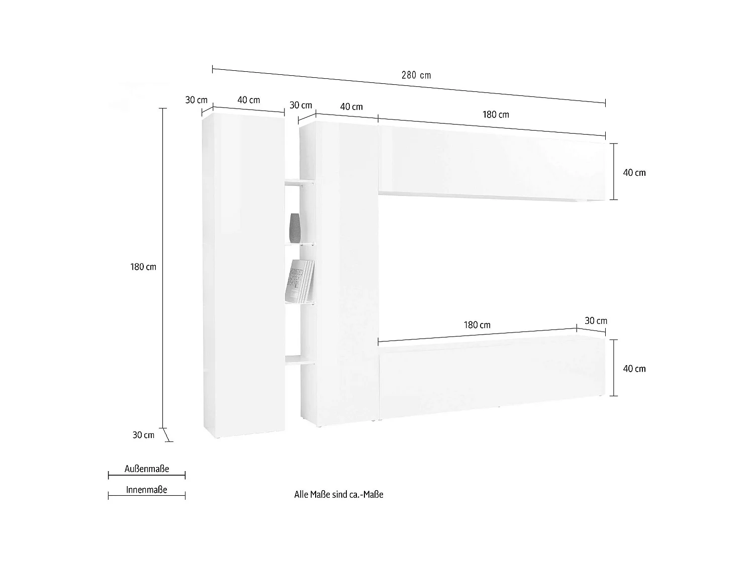 Parete attrezzata TV design moderno mobile bianco 2 armadi Joy Twin