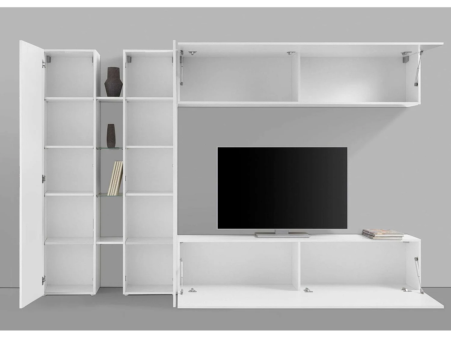 Mueble pared TV diseño moderno blanco 2 armarios Joy Twin