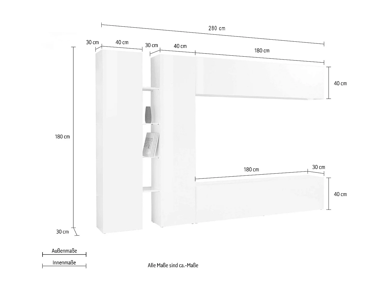 Mueble pared TV diseño moderno blanco 2 armarios Joy Twin