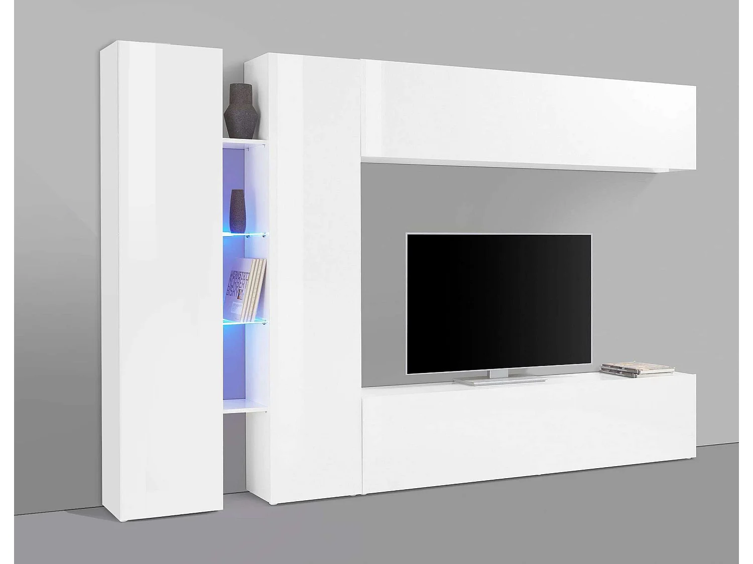 Joy Twin : Meuble TV mural blanc au design moderne avec deux placards