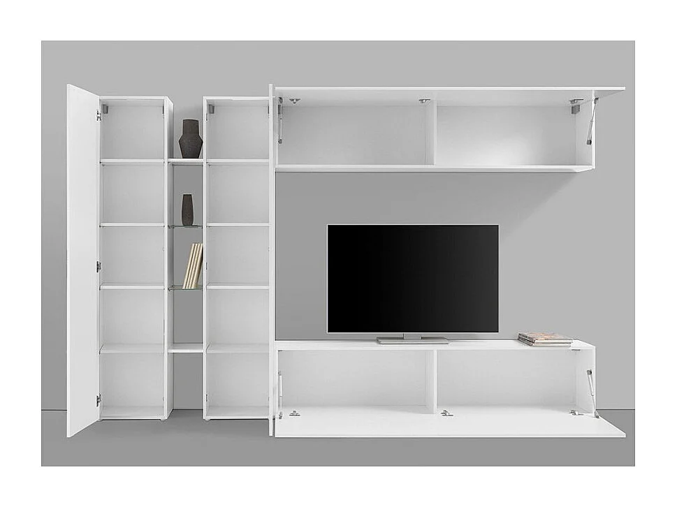 Joy Twin : Meuble TV mural blanc au design moderne avec deux placards