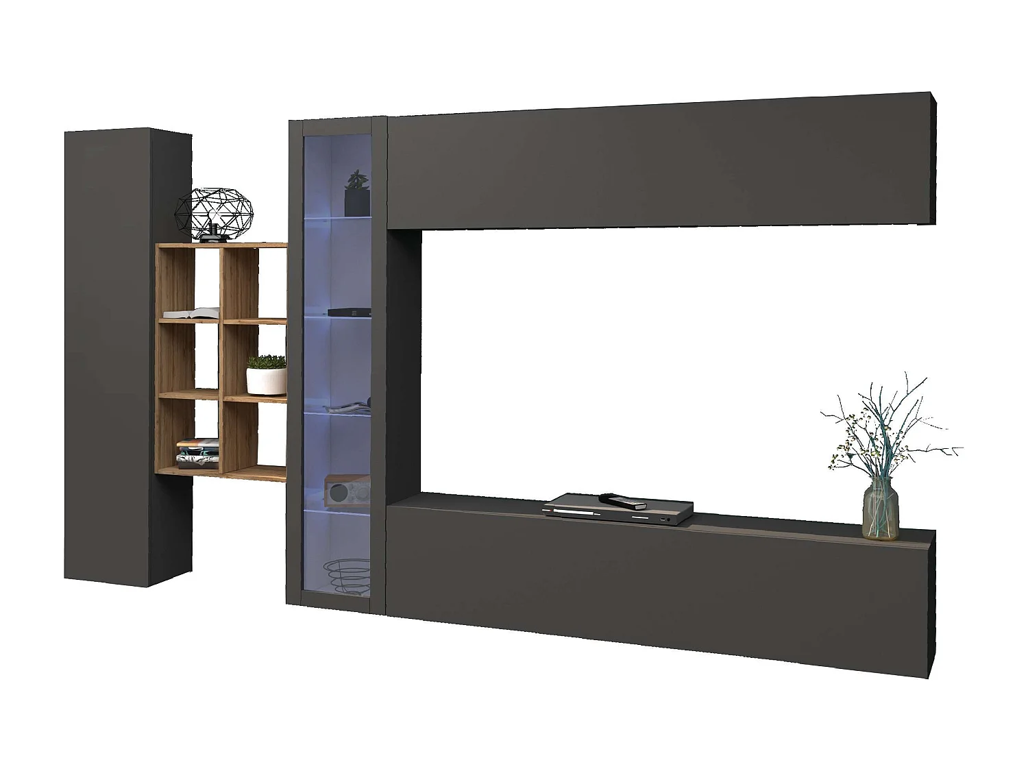 Loane RT Meuble TV suspendu moderne armoire et bibliothèque