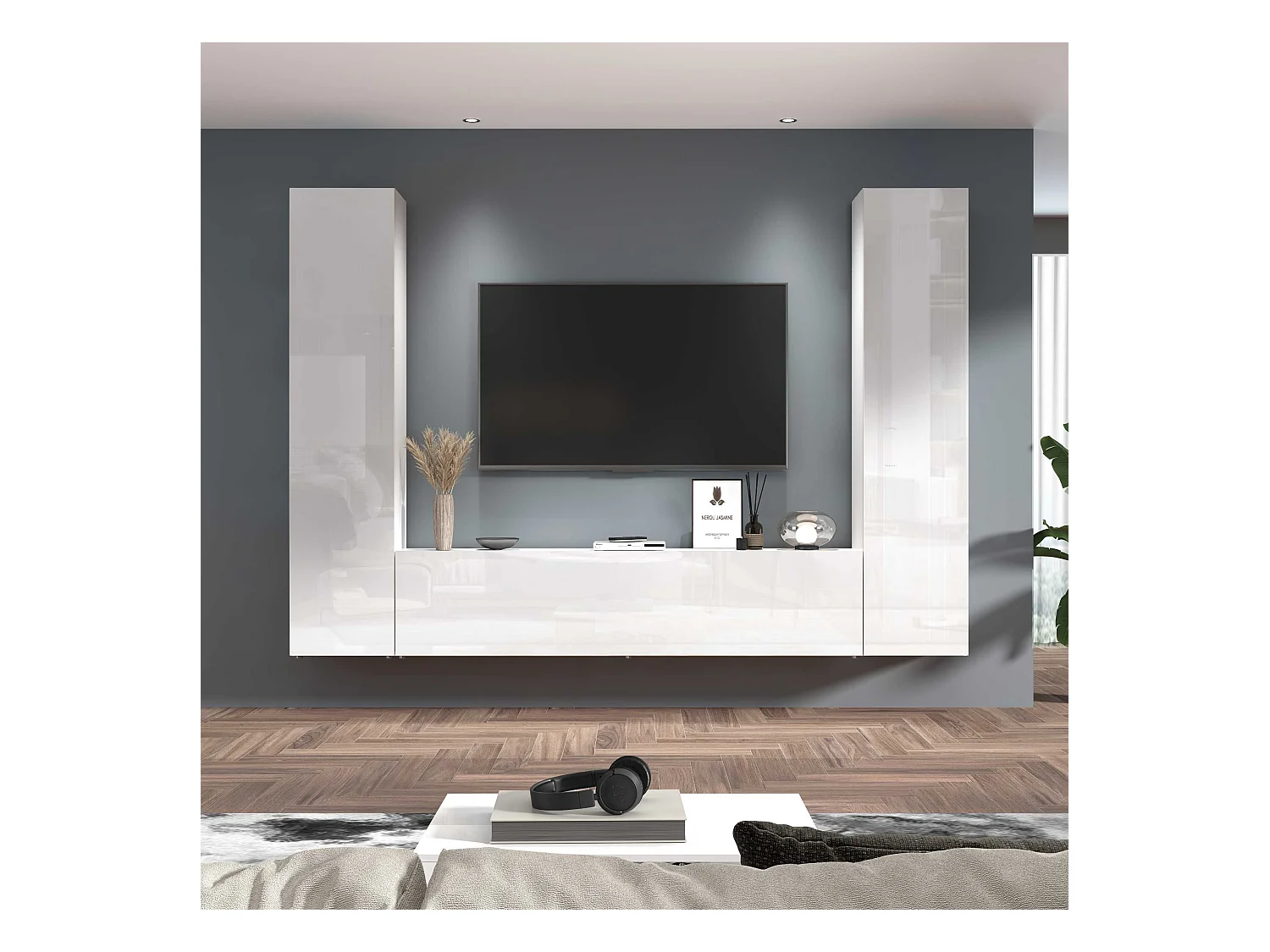 Mueble TV suspendido moderno blanco 2 armarios Vibe WH