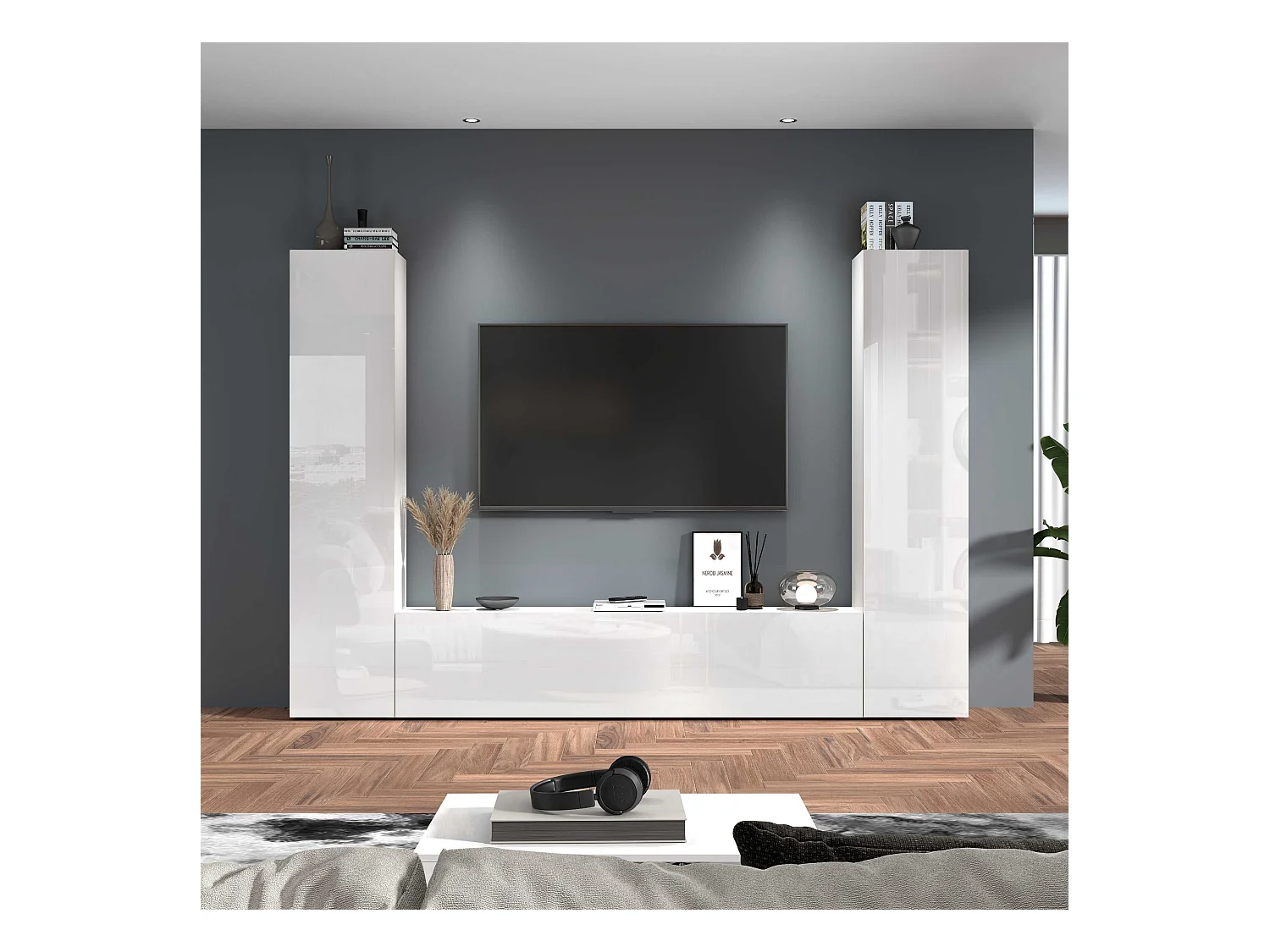 Mueble TV suspendido moderno blanco 2 armarios Vibe WH