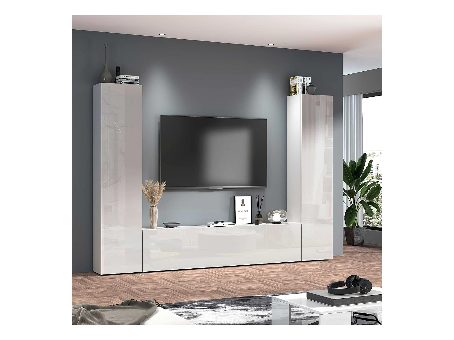 Mueble TV suspendido moderno blanco 2 armarios Vibe WH