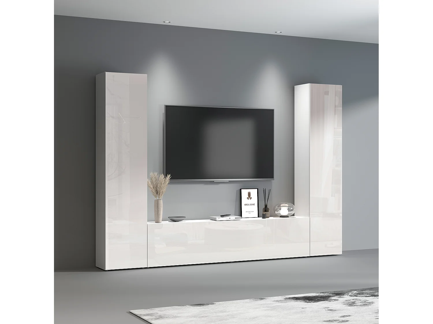 Mueble TV suspendido moderno blanco 2 armarios Vibe WH