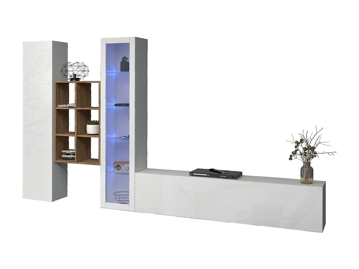 Meuble TV de salon bibliothèque en bois blanc Rold WH