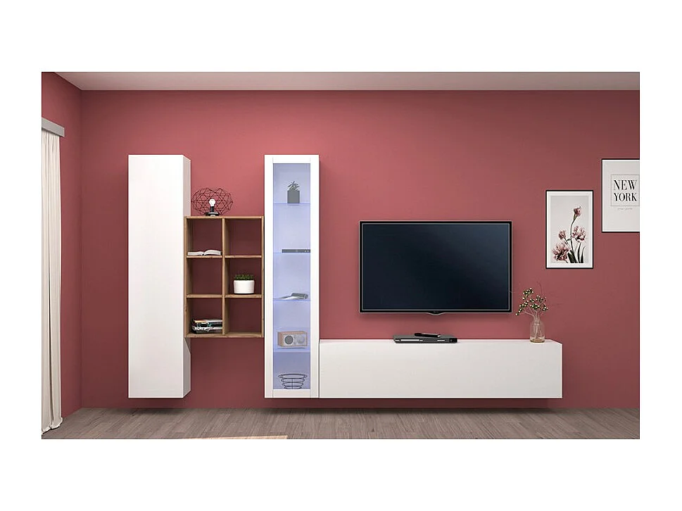 Meuble TV de salon bibliothèque en bois blanc Rold WH