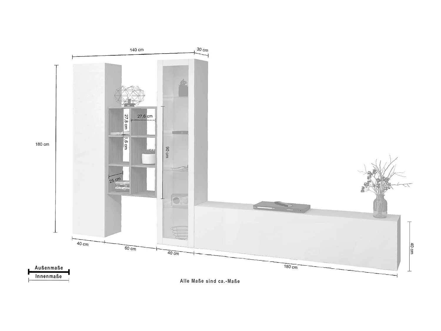 Mueble TV salón librería madera blanca Rold WH