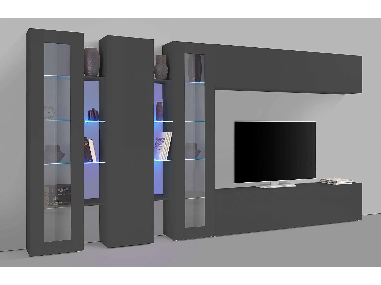 Wohnwand Wohnzimmer TV-Möbel Schrank 2 Vitrinen schwarz Note Mir