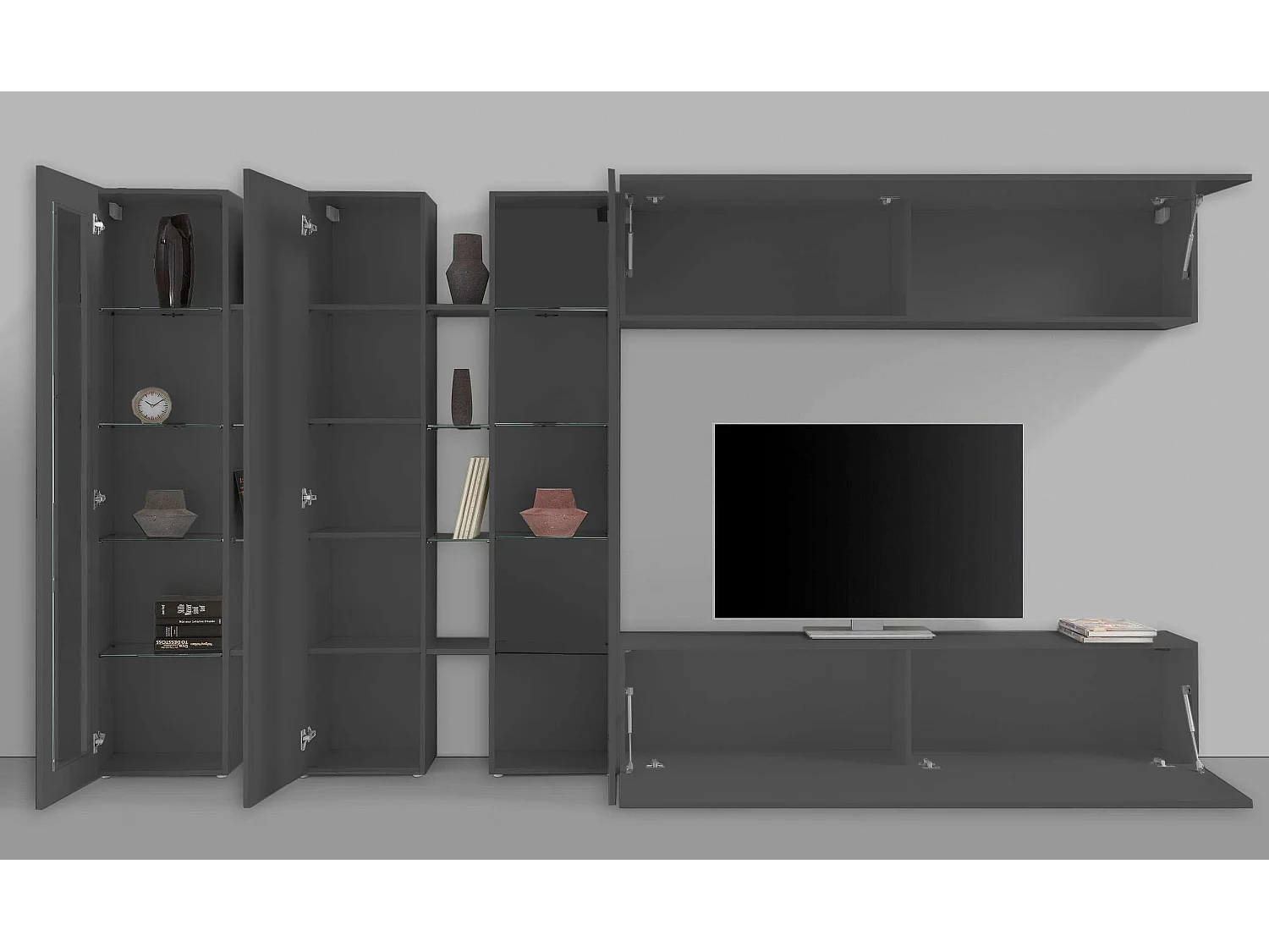 Wohnwand Wohnzimmer TV-Möbel Schrank 2 Vitrinen schwarz Note Mir