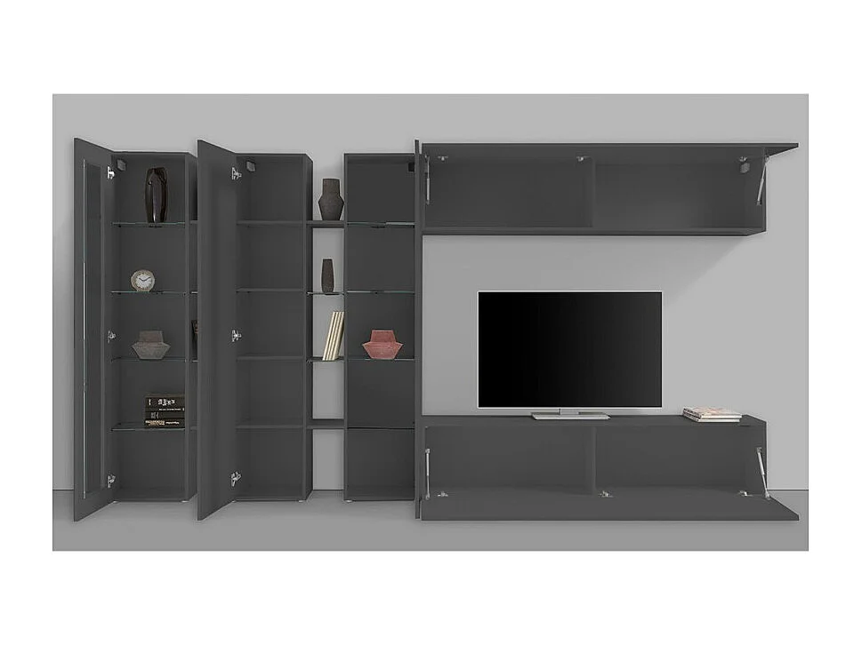 Wohnwand Wohnzimmer TV-Möbel Schrank 2 Vitrinen schwarz Note Mir