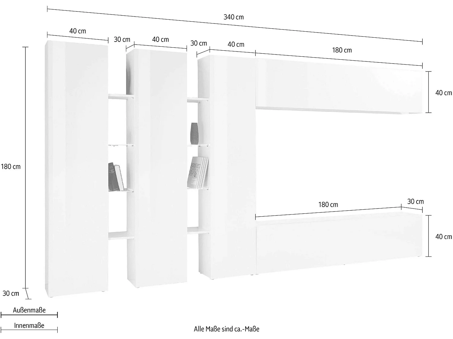 Meuble TV blanc avec meuble TV suspendu Joy Trio et trois placards
