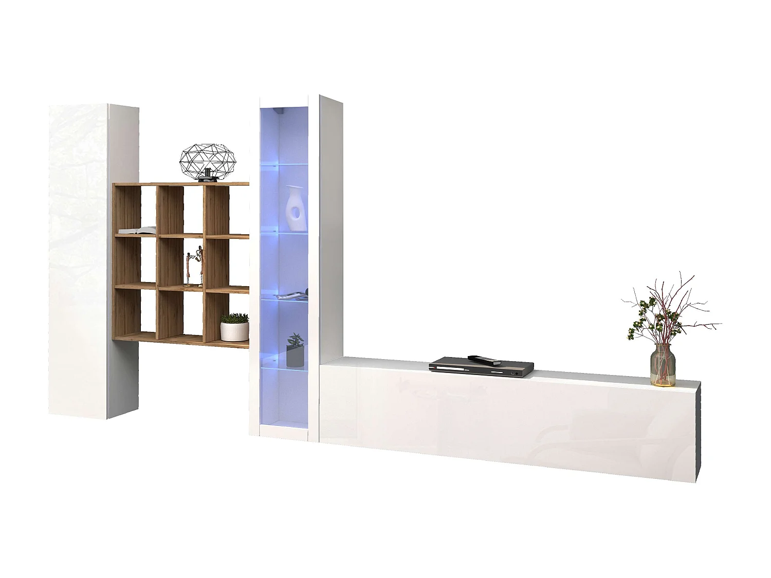 Meuble TV blanc armoire murale bibliothèque Ranil WH