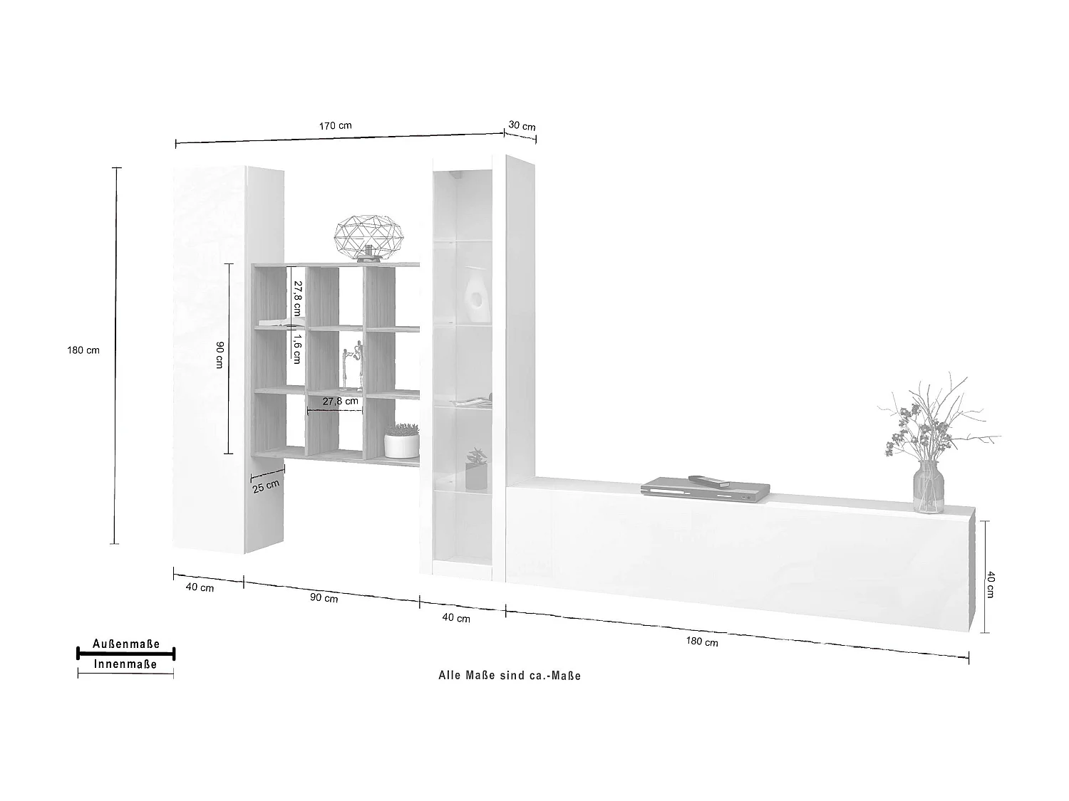 Mueble TV blanco mueble pared librería Ranil WH