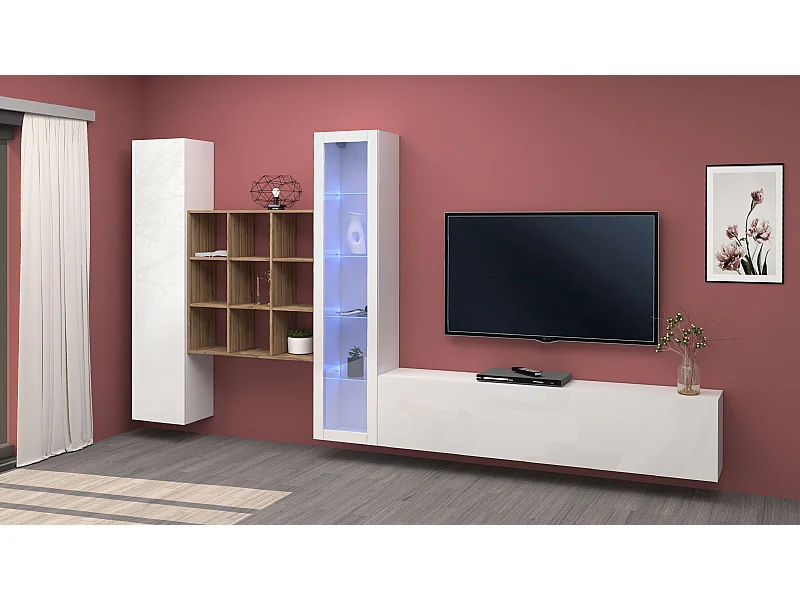 Mueble TV blanco mueble pared librería Ranil WH