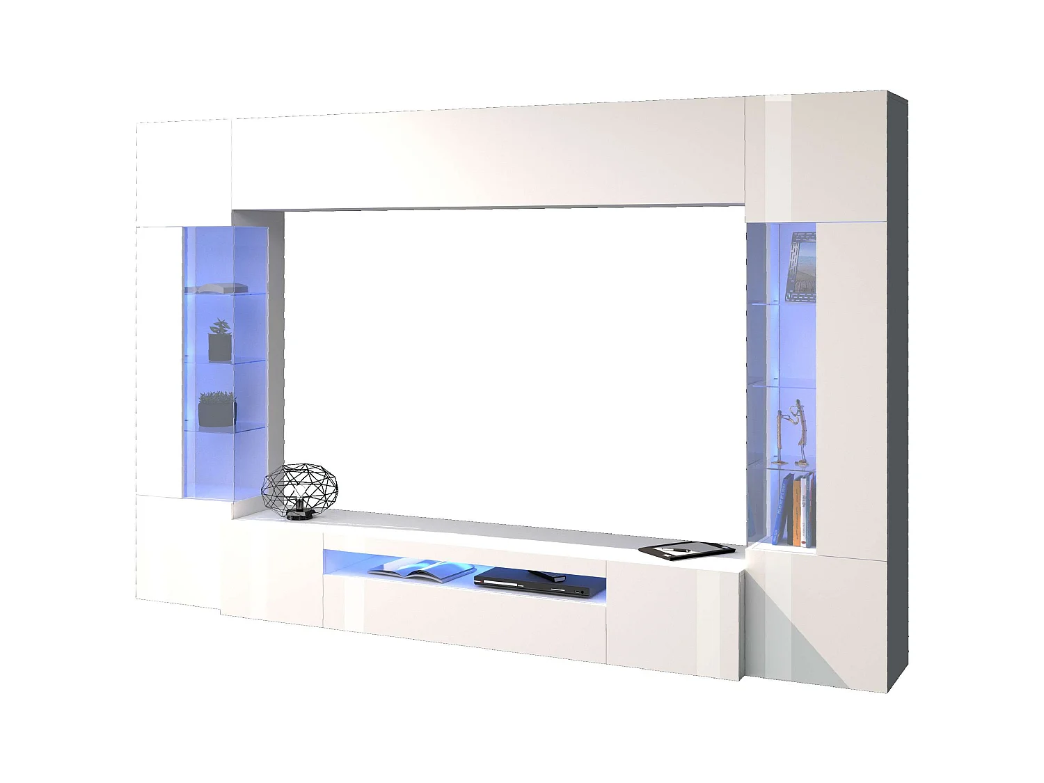 Sala de estar blanca sistema de pared soporte de TV 2 armarios de pared Sultan WH