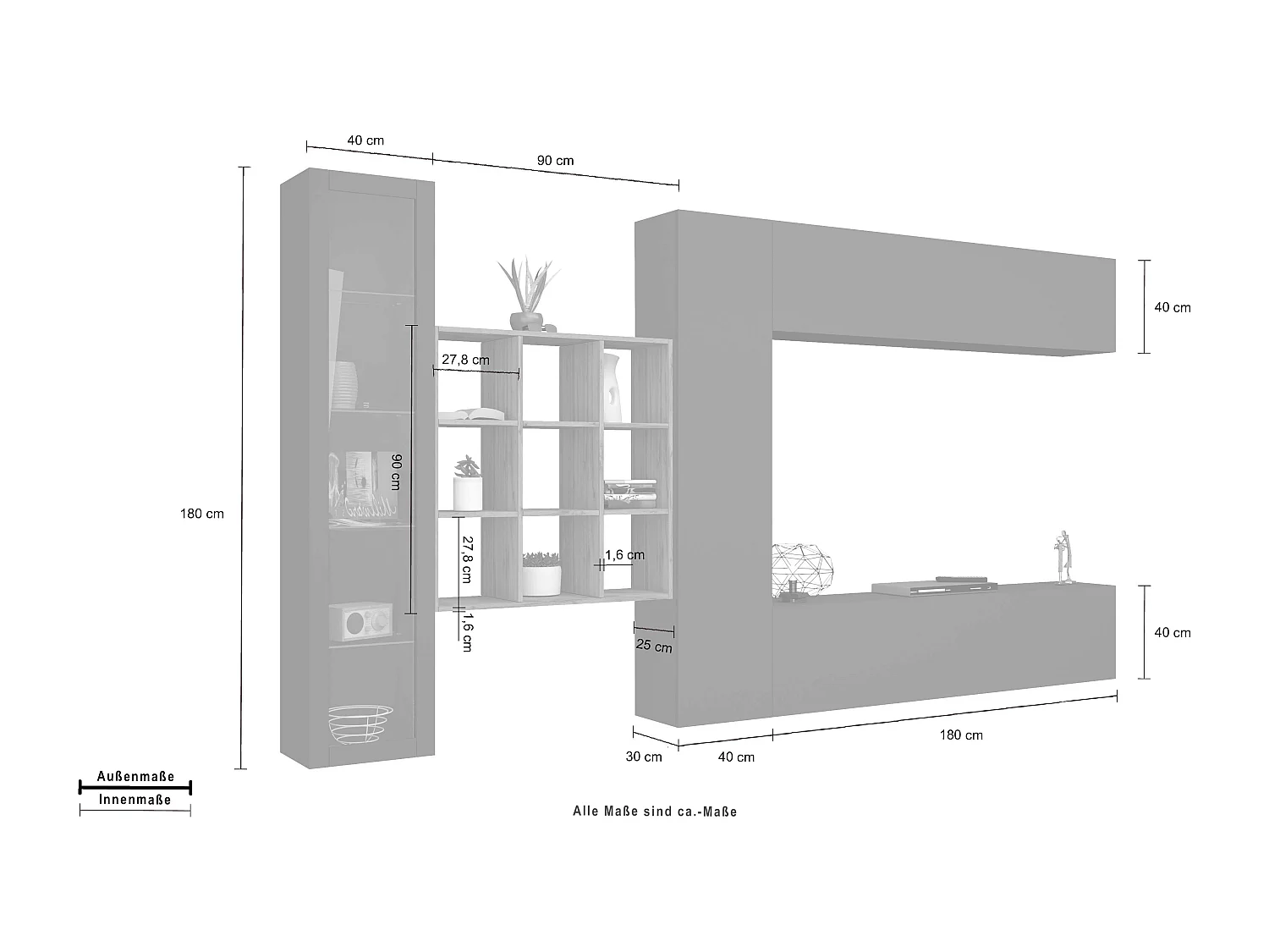 Moderne Hängende TV-Wand mit Vitrine und Bücherregal Femir RT