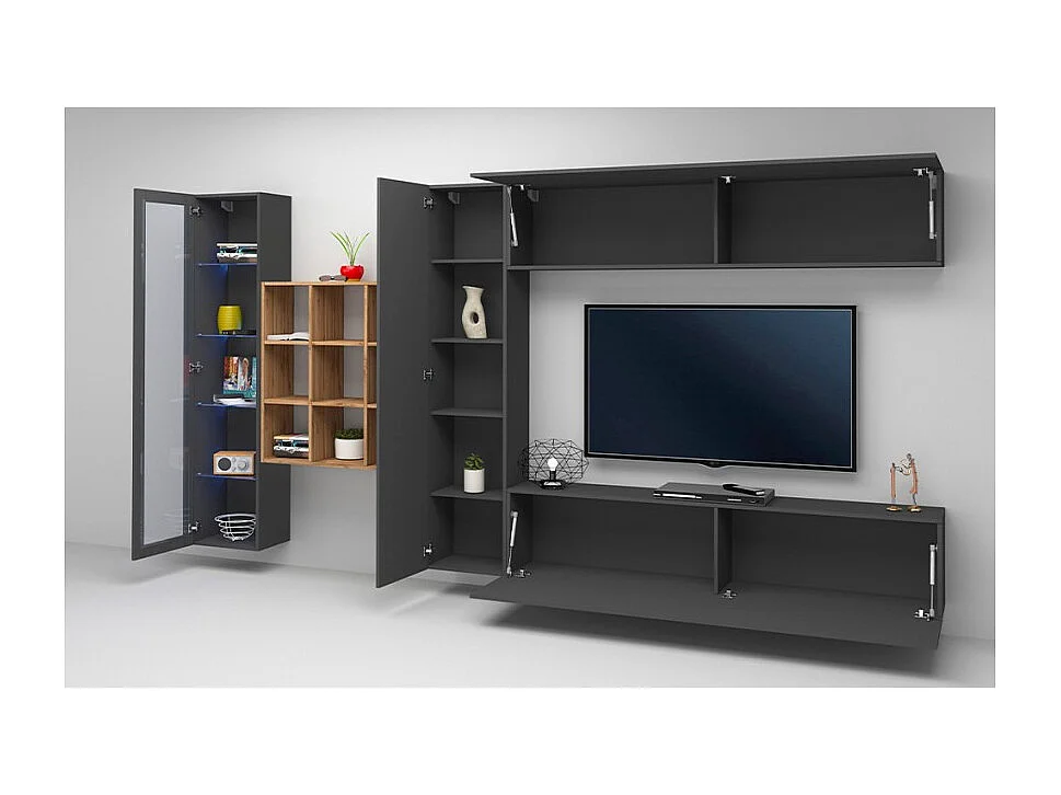 Moderne Hängende TV-Wand mit Vitrine und Bücherregal Femir RT