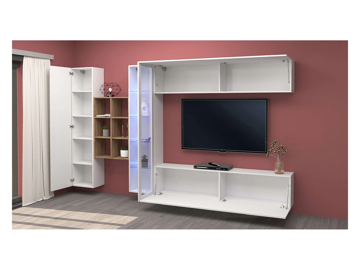 Mueble suspendido blanco TV mueble librería pared Loane WH