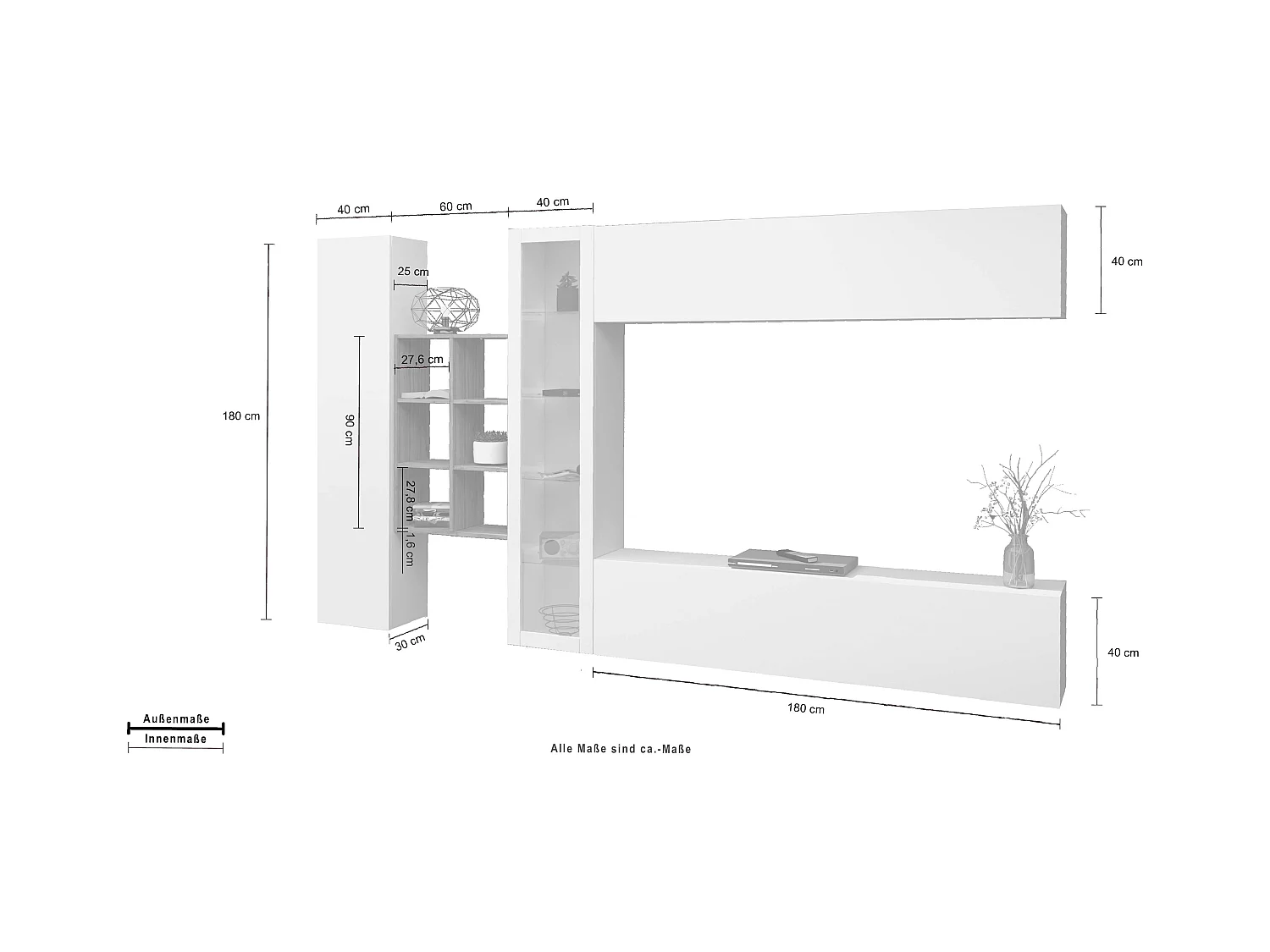 Mueble suspendido blanco TV mueble librería pared Loane WH