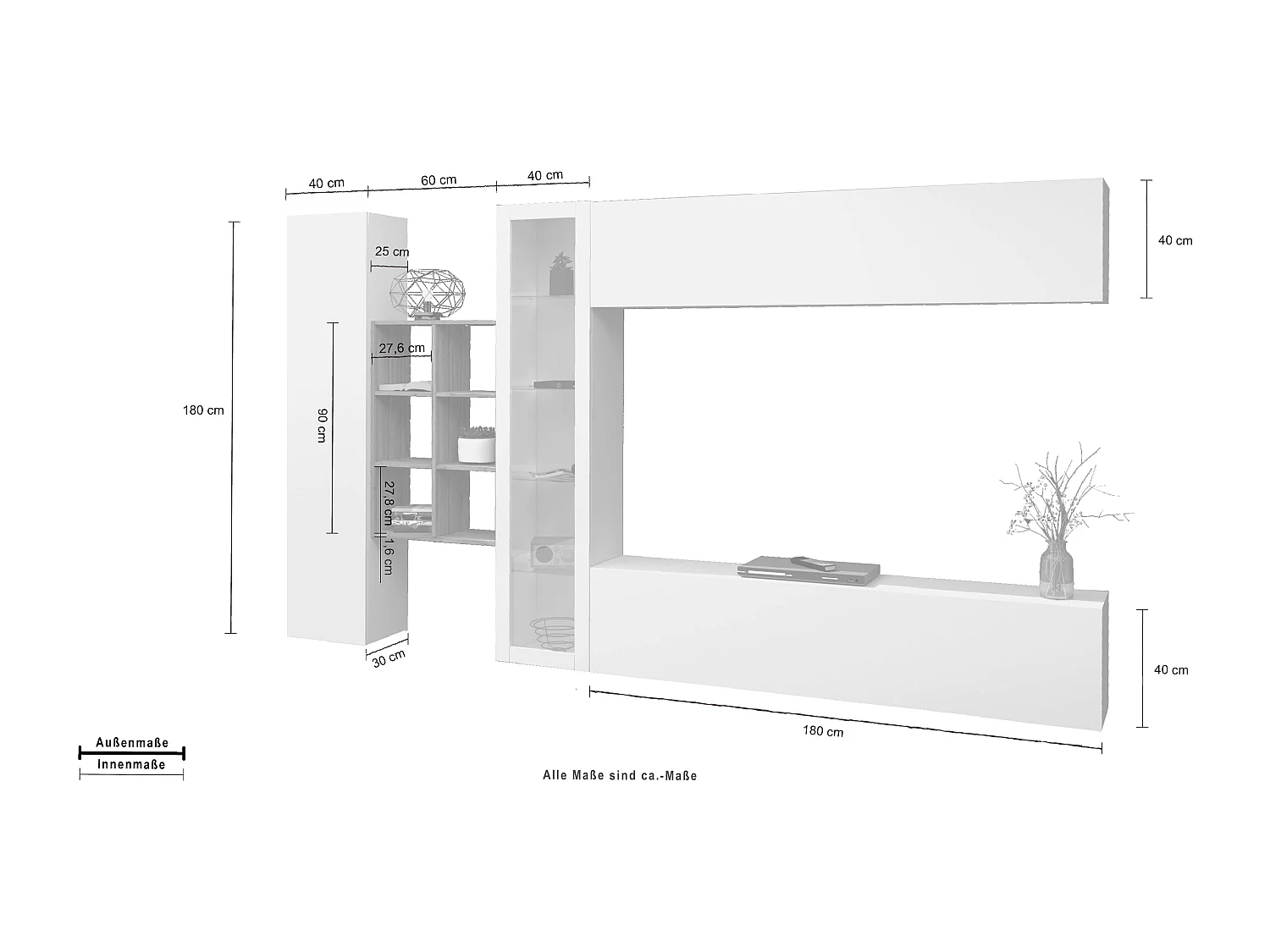 Mueble suspendido blanco TV mueble librería pared Loane WH