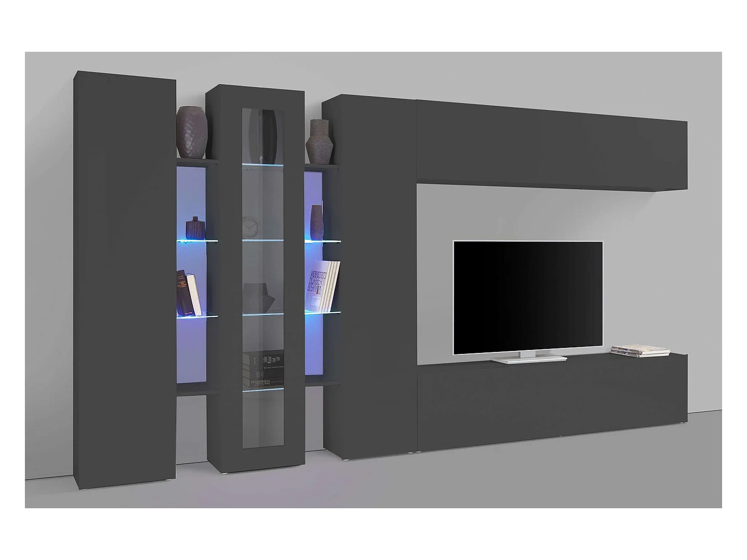 Parete attrezzata moderna grigia mobile TV 2 armadi pensile Note Wide