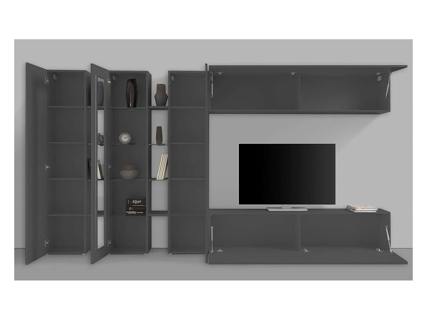 Parete attrezzata moderna grigia mobile TV 2 armadi pensile Note Wide