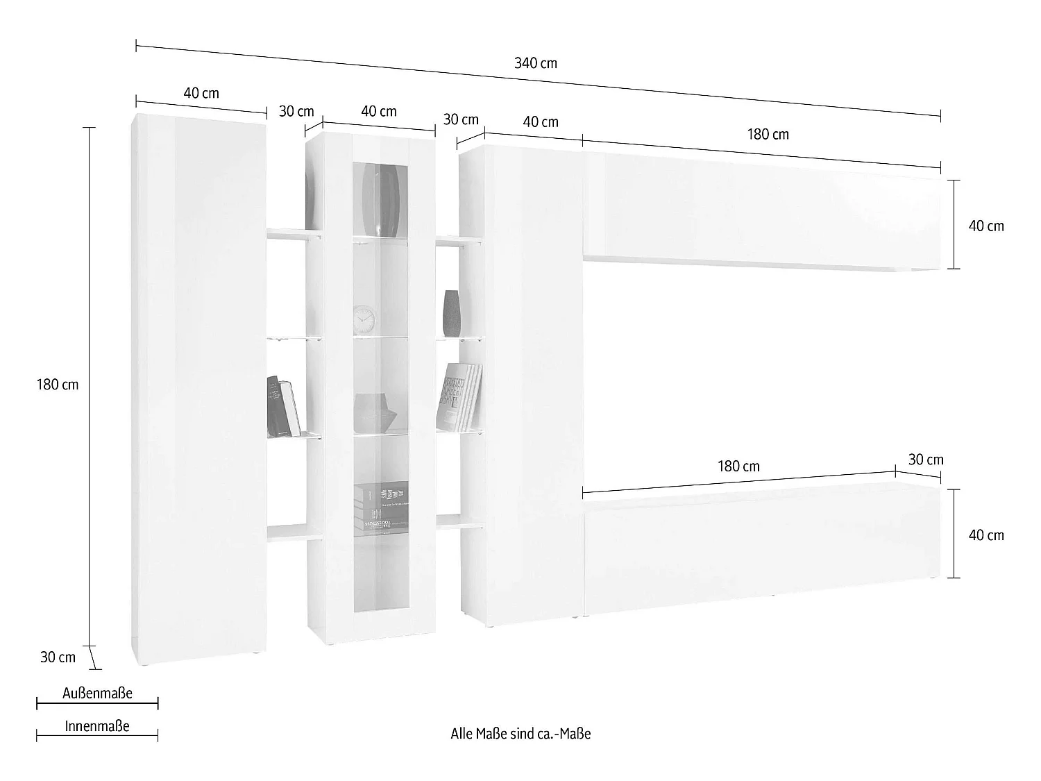 Parete attrezzata moderna grigia mobile TV 2 armadi pensile Note Wide