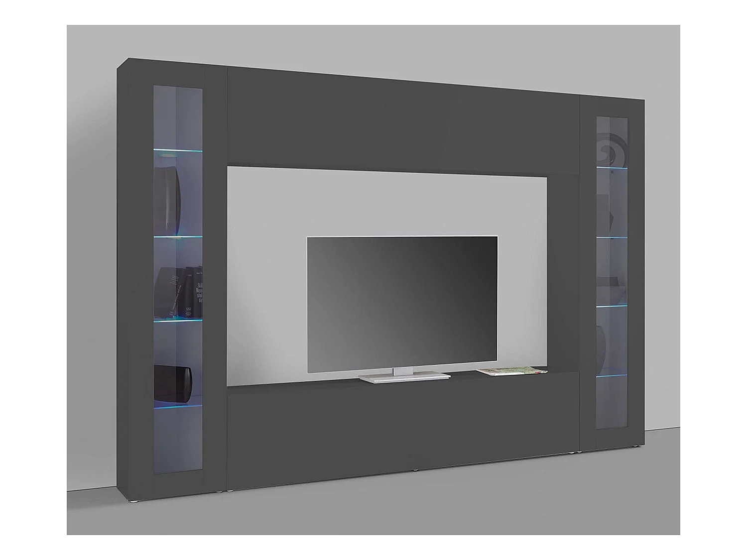 Parete attrezzata porta TV moderno pensile sospeso 2 vetrine Note Frame antracite