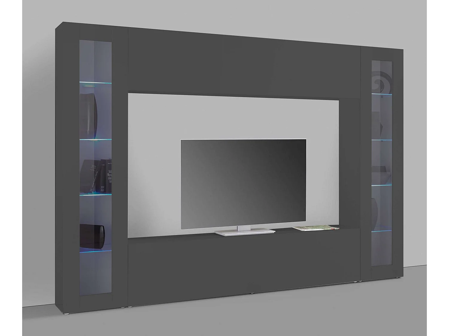 Parete attrezzata porta TV moderno pensile sospeso 2 vetrine Note Frame antracite