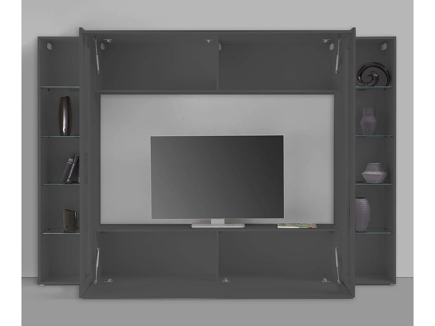Parete attrezzata porta TV moderno pensile sospeso 2 vetrine Note Frame antracite