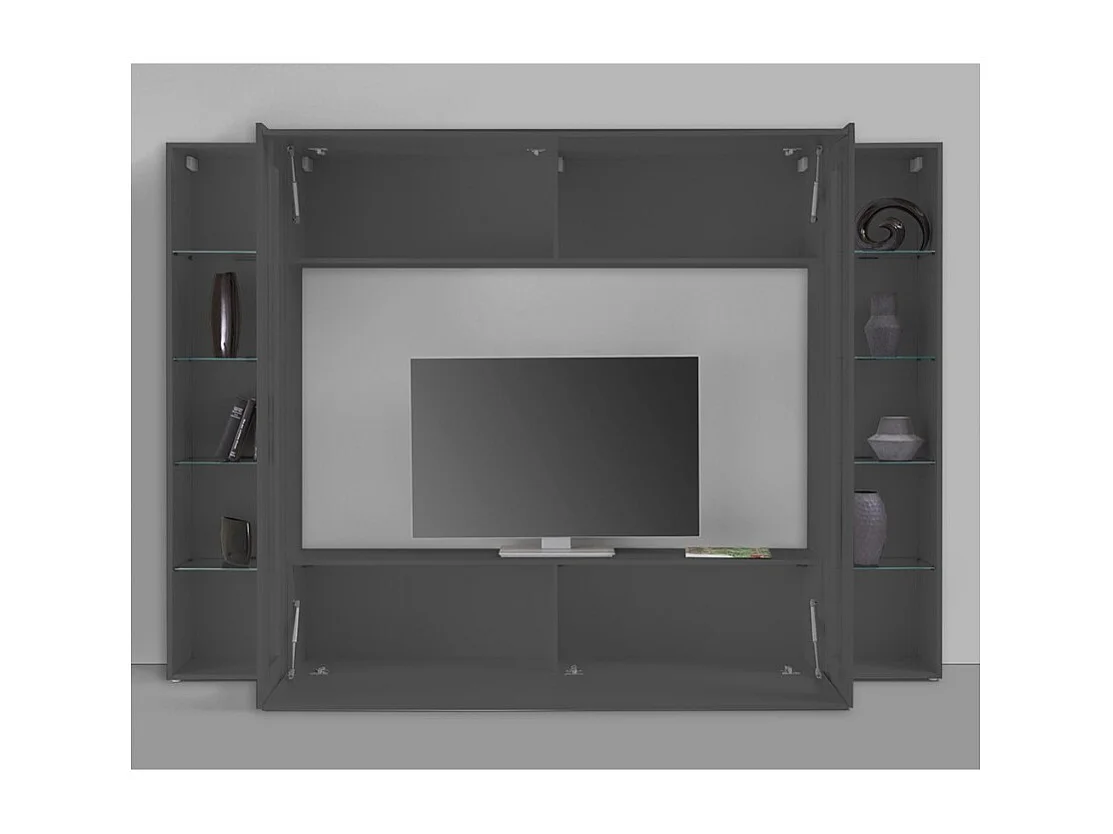 Parete attrezzata porta TV moderno pensile sospeso 2 vetrine Note Frame antracite