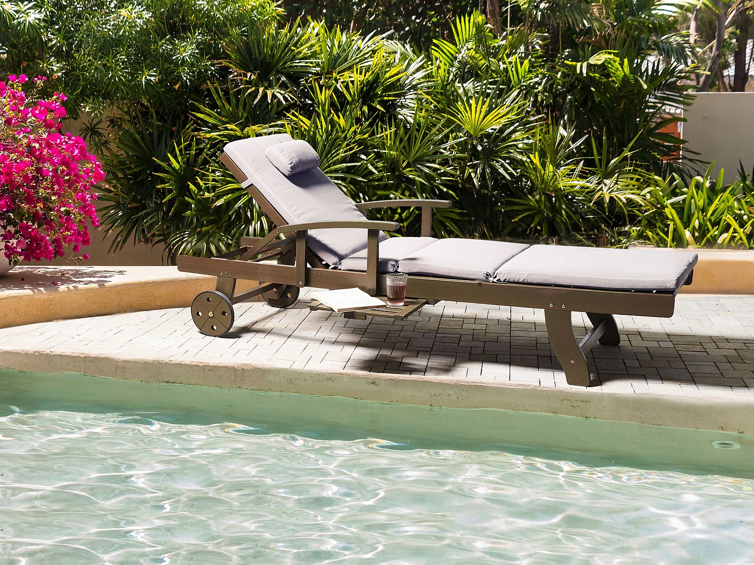 Transat avec coussin AMANTEA PREMIUM II Acacia Mélange de gris