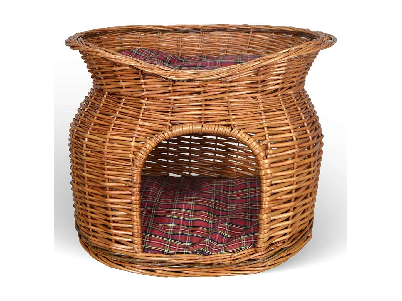 Cuccia cesto lettino igloo a due piani in vimini naturale con due cuscini