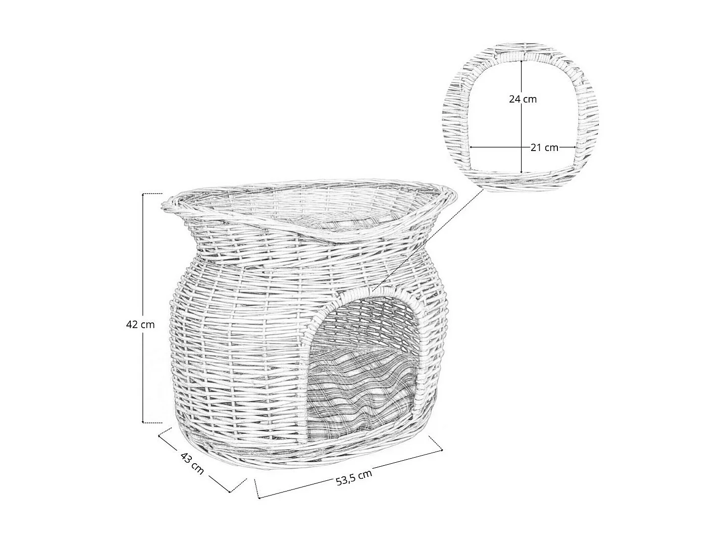 Cuccia cesto lettino igloo a due piani in vimini naturale con due cuscini