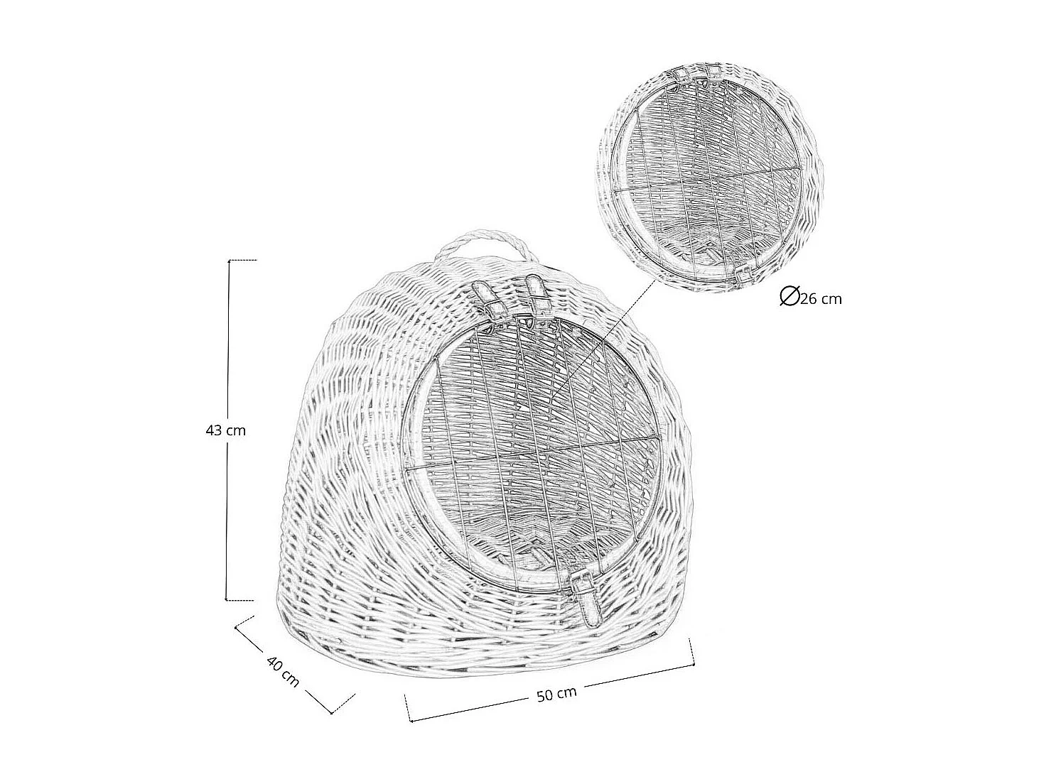 Cuccia trasportino cesto in vimini borsa da viaggio per animali