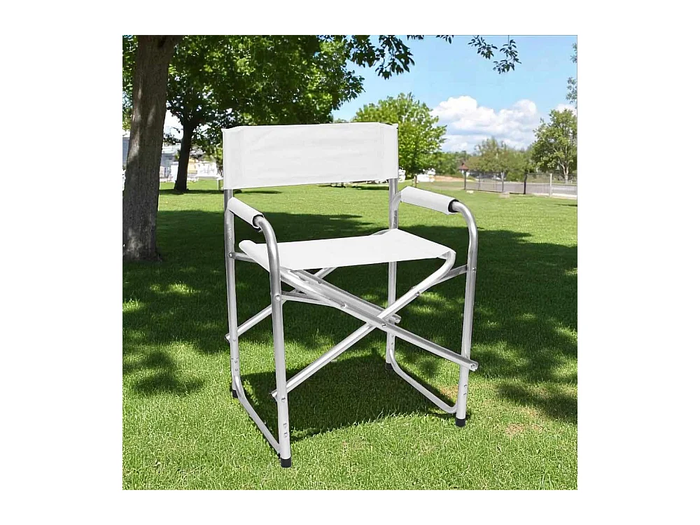 Sedia relax pieghevole Regista in alluminio con rivestimento in textilene bianco