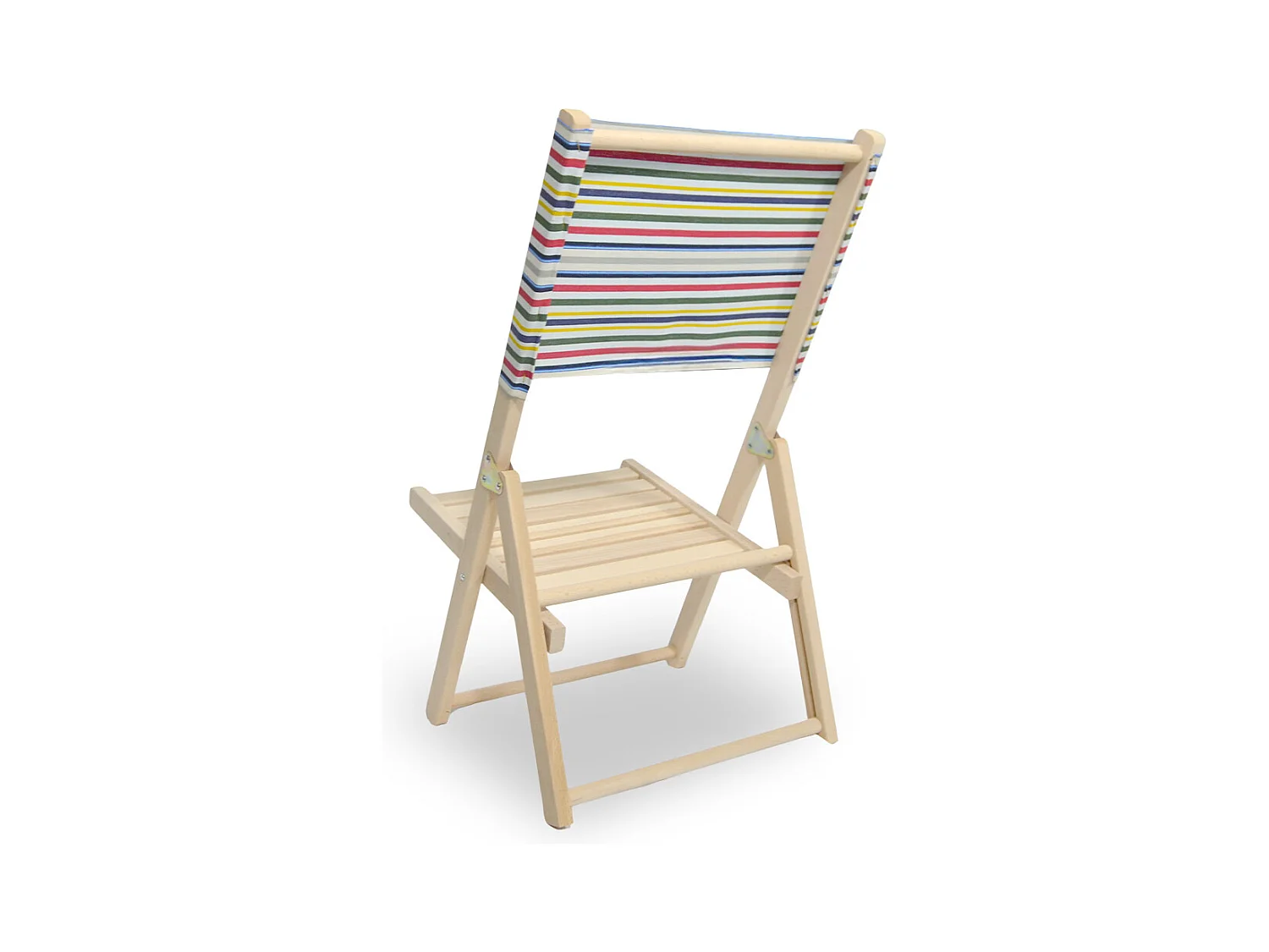 Sedia Spiaggina richiudibile in legno naturale con schienale a righe colorate
