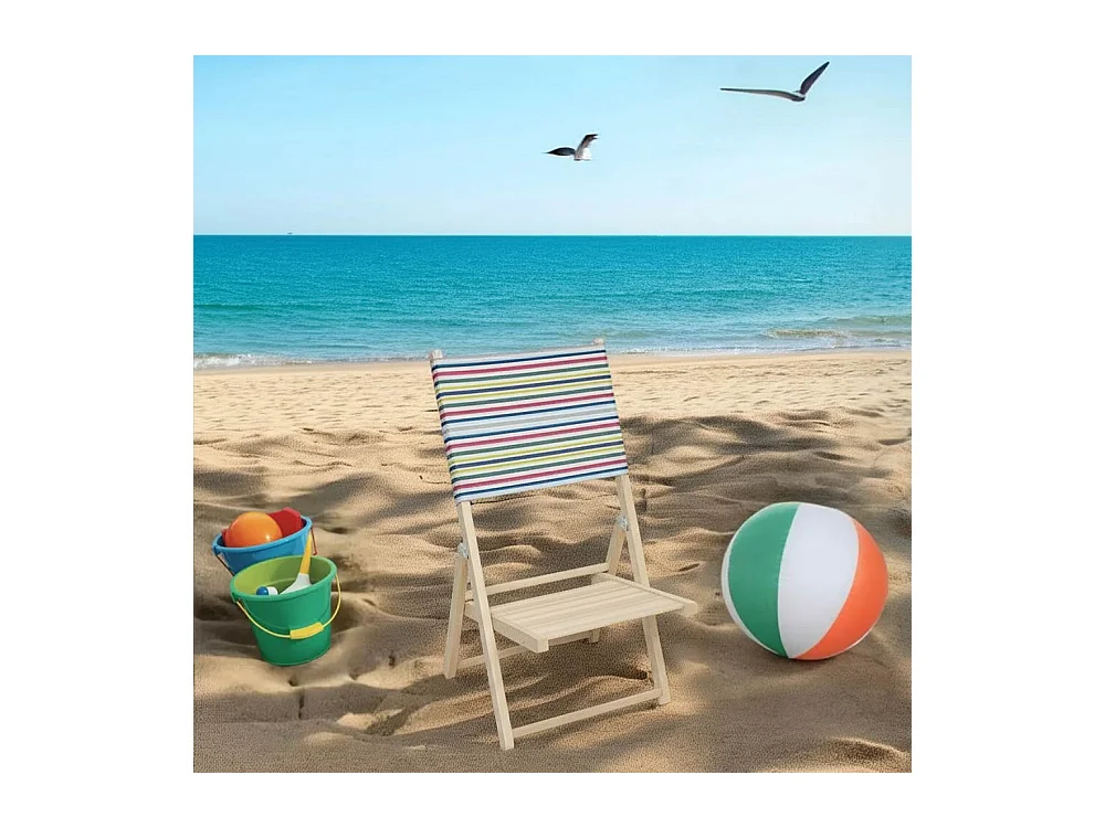 Sedia Spiaggina richiudibile in legno naturale con schienale a righe colorate
