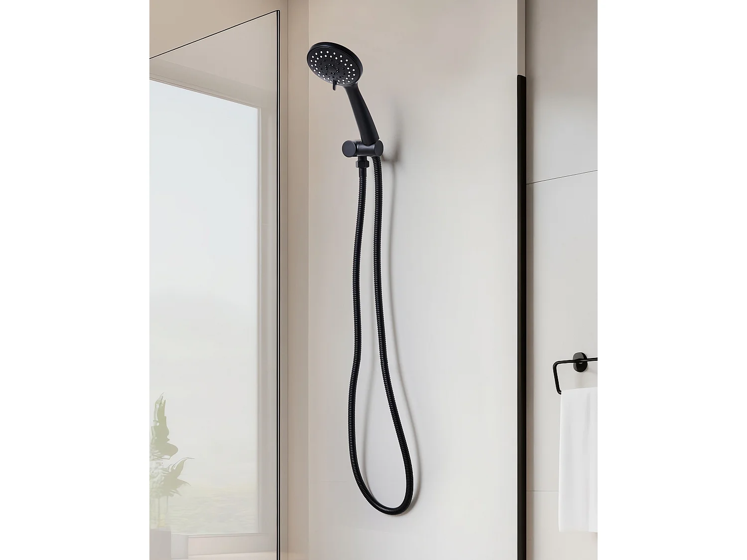 Kit de pommeau de douche avec tuyau flexible TAMUSHAL 3 modes Noir