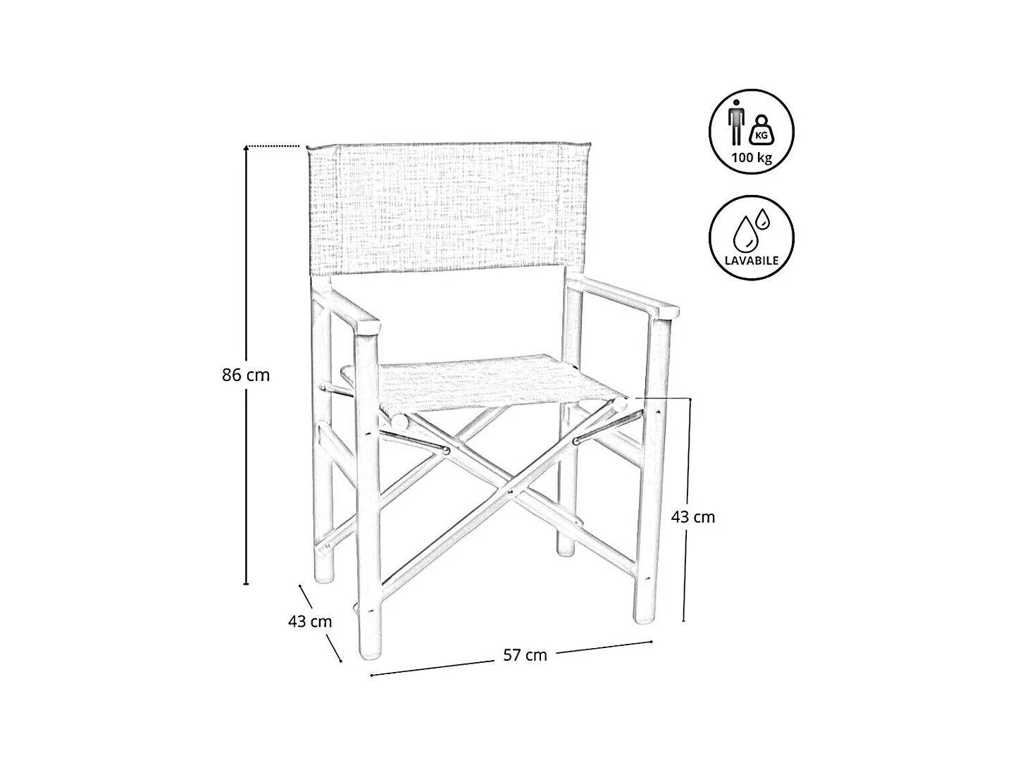 Sedia Regista Ketty in alluminio con seduta e schienale in textilene blu