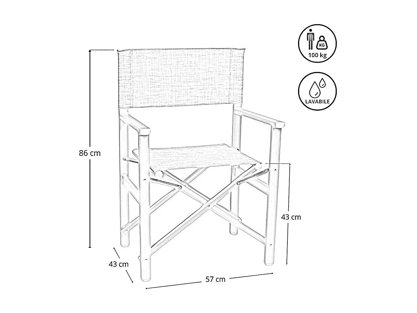 Chaise de réalisateur Ketty en aluminium avec assise et dossier en textilène bleu