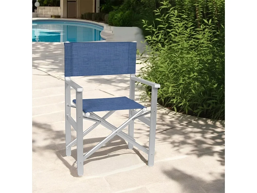 Chaise de réalisateur Ketty en aluminium avec assise et dossier en textilène bleu