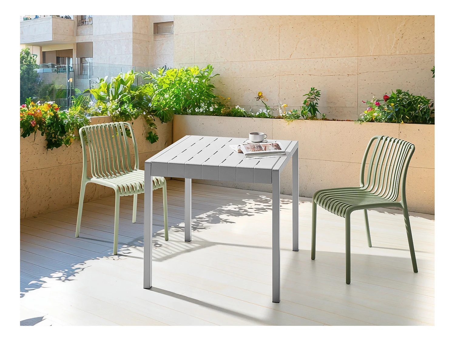 Table de salle à manger de jardin BARTICA 81 cm 84 cm Gris