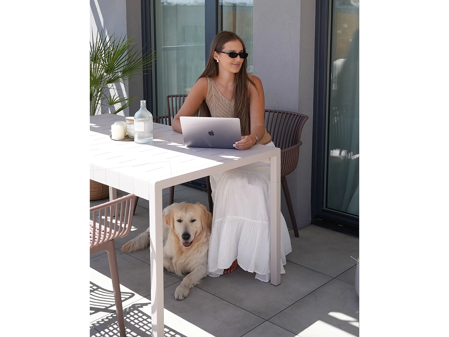 Table de salle à manger de jardin BARTICA 154 cm 84 cm Beige
