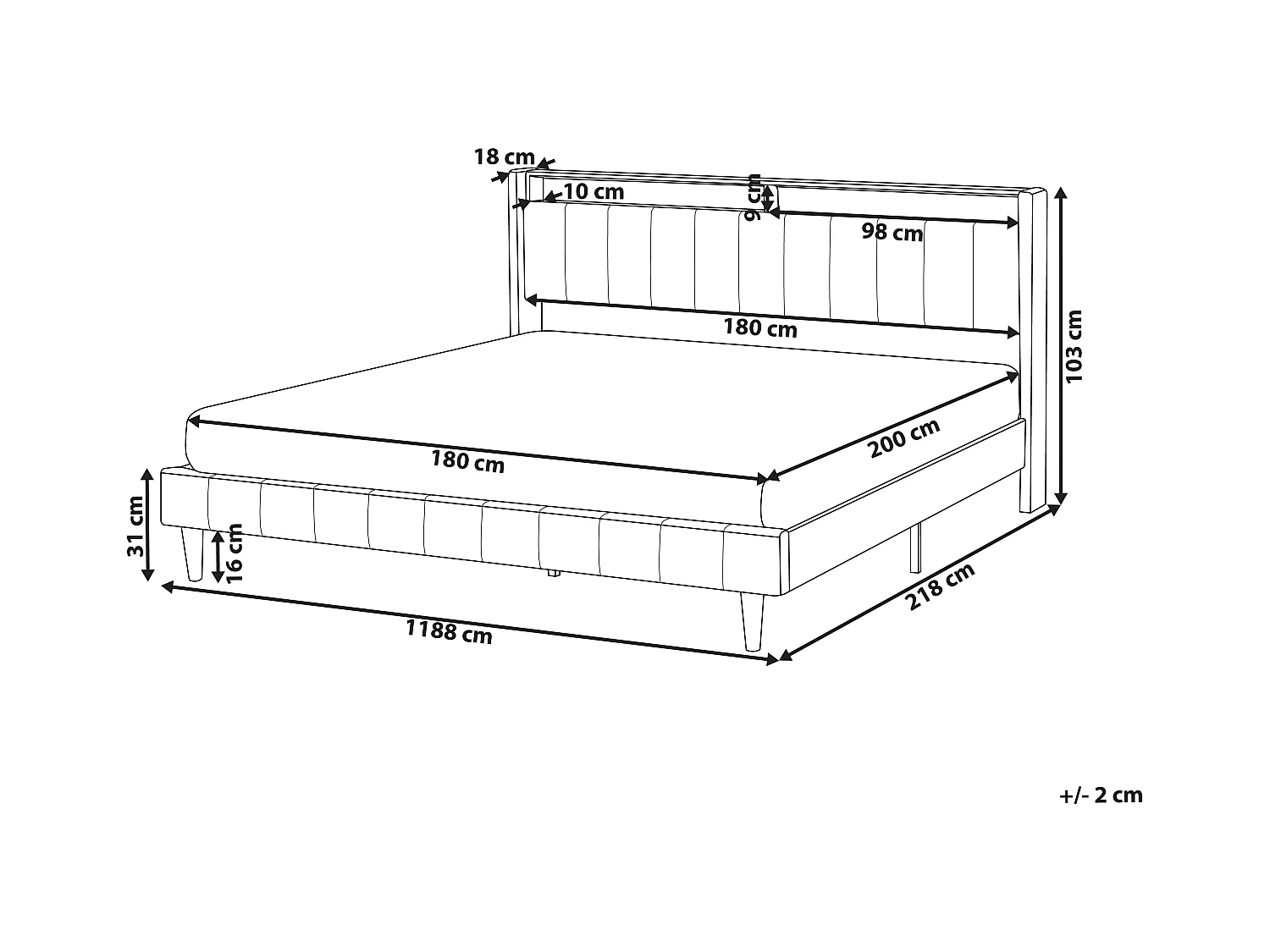 Lit avec LED Tissu BEAULIEU 180 x 200 cm avec rangement avec port USB Beige