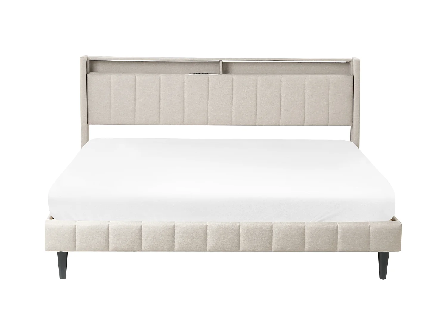 Lit avec LED Tissu BEAULIEU 180 x 200 cm avec rangement avec port USB Beige