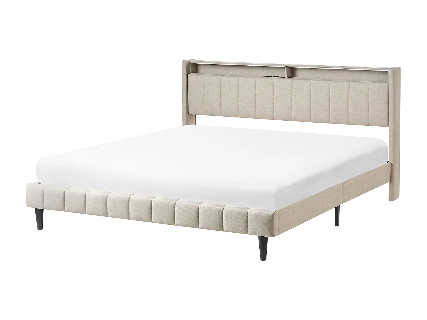 Lit avec LED Tissu BEAULIEU 180 x 200 cm avec rangement avec port USB Beige